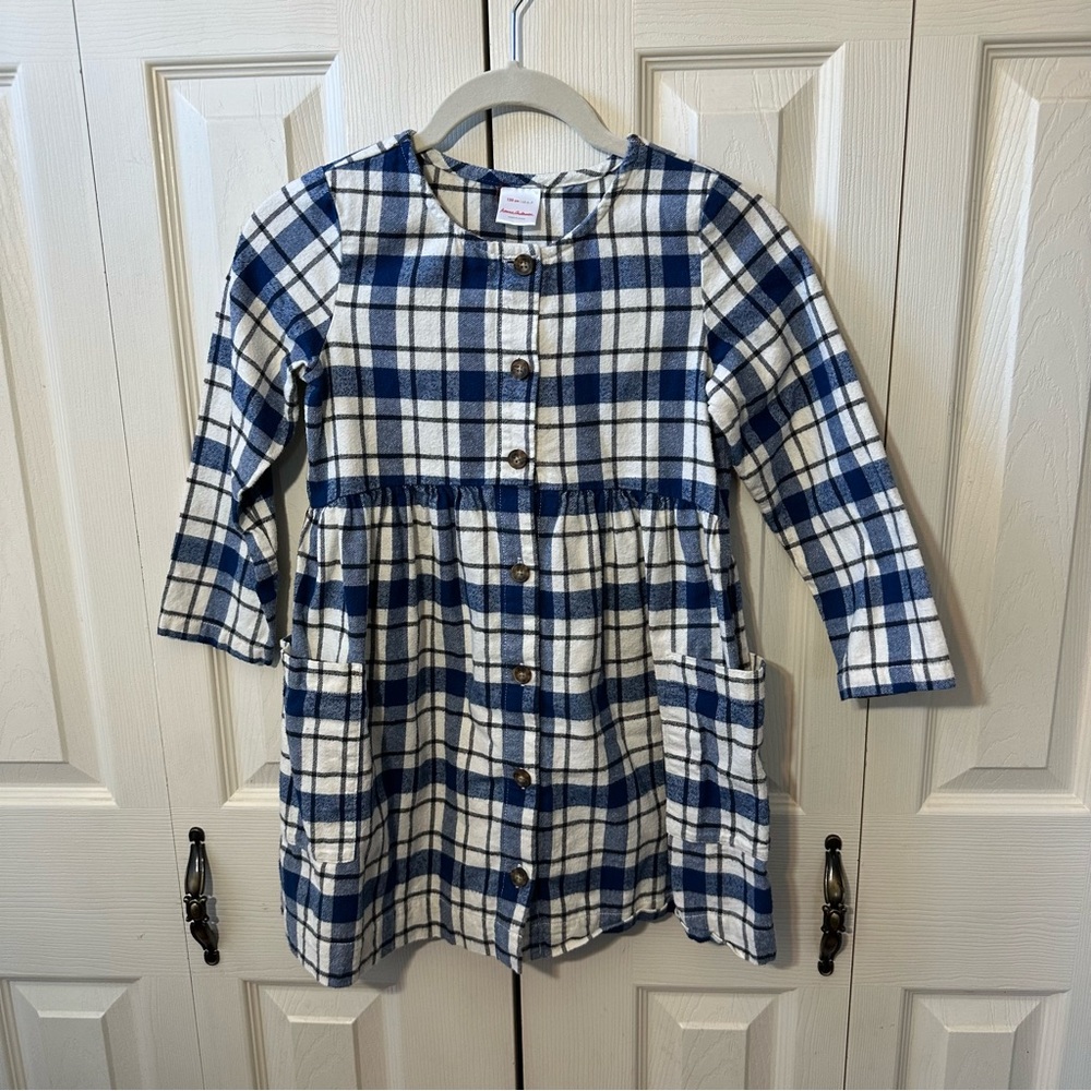 Hannah Anderson Plaid Flannel Dress Front Pockets Girls Size 6/7
